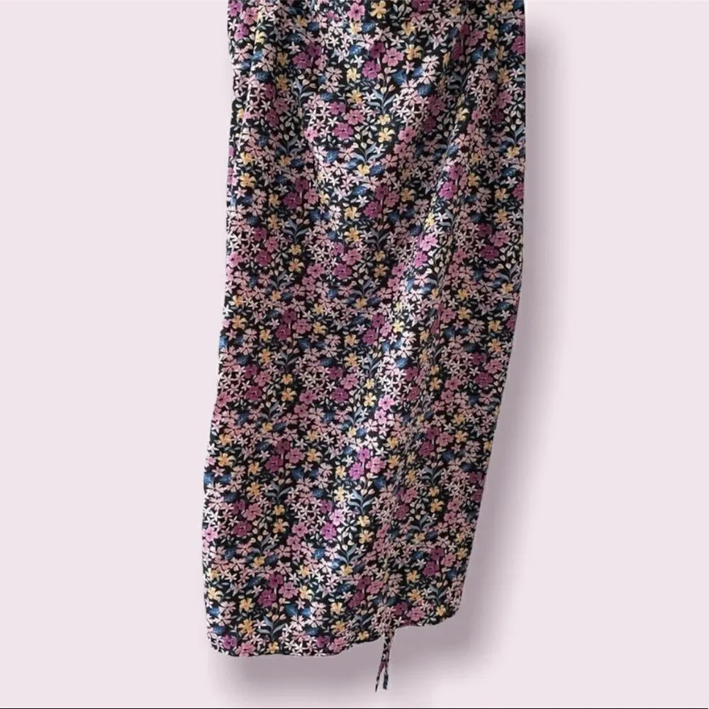 SHEIN High-Waisted Dark Floral Ruched Midi Skirt Size Medium